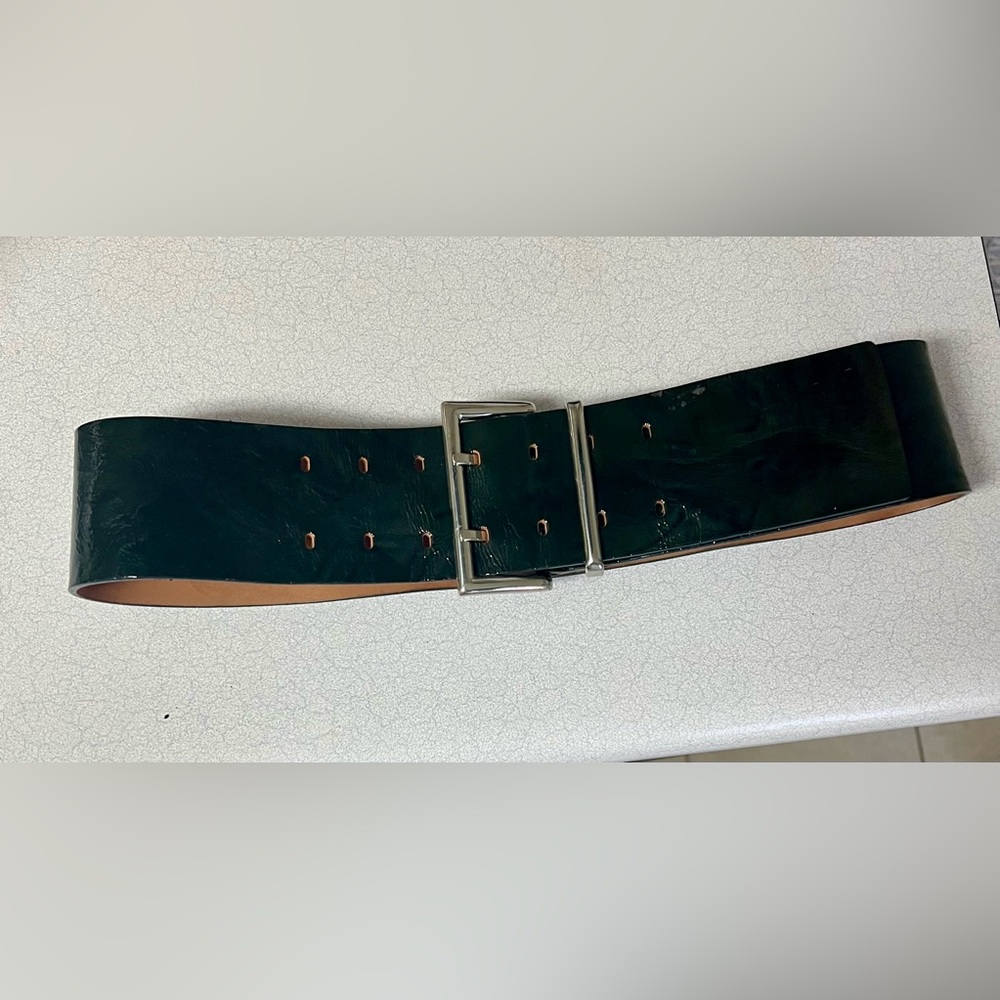 Per Se wide Black textured Leather double hole Belt